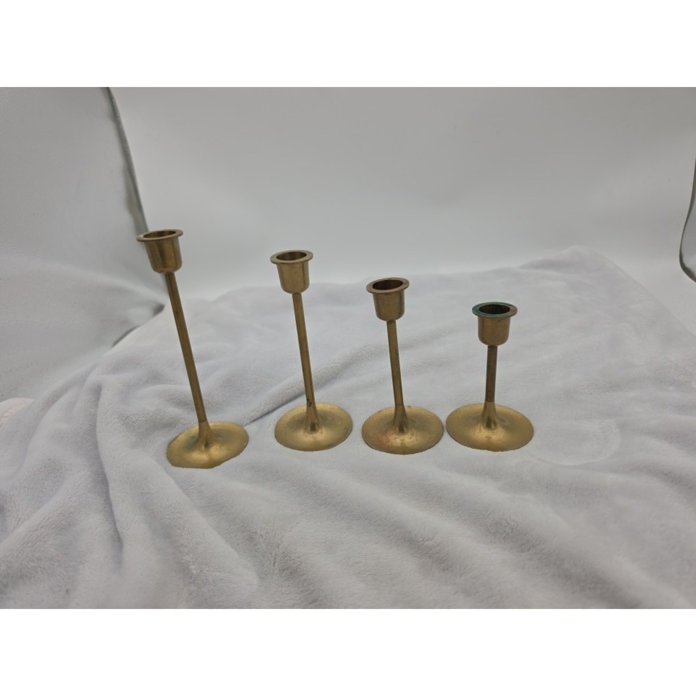 Vtg Brass Candlestick Holders Set 4 Graduated Taper Candle Stands Made in Taiwan